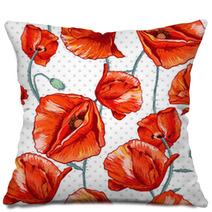 Seamless Floral Background With Red Poppy Pillows 66605798