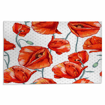 Seamless Floral Background With Red Poppy Rugs 66605798
