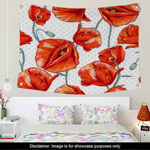 Seamless Floral Background With Red Poppy Wall Art 66605798
