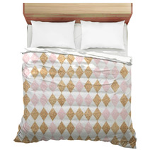 Seamless Gold Pattern Golden And Pink Diamonds On A White Backg Bedding 118430420