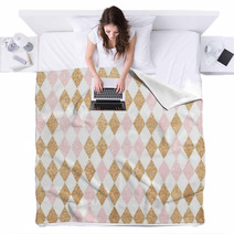 Seamless Gold Pattern Golden And Pink Diamonds On A White Backg Blankets 118430420