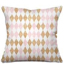 Seamless Gold Pattern Golden And Pink Diamonds On A White Backg Pillows 118430420