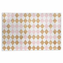 Seamless Gold Pattern Golden And Pink Diamonds On A White Backg Rugs 118430420