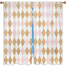 Seamless Gold Pattern Golden And Pink Diamonds On A White Backg Window Curtains 118430420