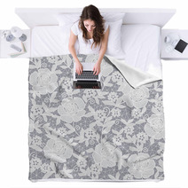 Seamless Grey Abstract Floral Background Blankets 60327860
