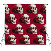 Seamless Halloween Pattern With Skulls On A Dark Red Background Backdrops 144653140