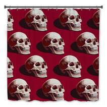 Seamless Halloween Pattern With Skulls On A Dark Red Background Bath Decor 144653140