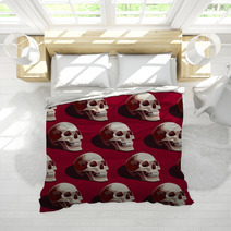 Seamless Halloween Pattern With Skulls On A Dark Red Background Bedding 144653140