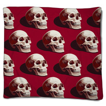 Seamless Halloween Pattern With Skulls On A Dark Red Background Blankets 144653140