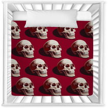 Seamless Halloween Pattern With Skulls On A Dark Red Background Nursery Decor 144653140