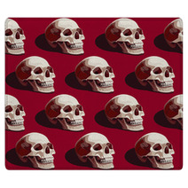 Seamless Halloween Pattern With Skulls On A Dark Red Background Rugs 144653140