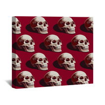 Seamless Halloween Pattern With Skulls On A Dark Red Background Wall Art 144653140
