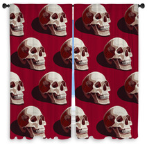 Seamless Halloween Pattern With Skulls On A Dark Red Background Window Curtains 144653140