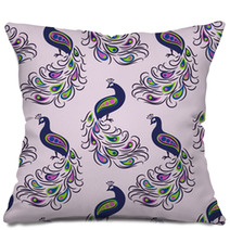 Seamless Hand Drawn Peacock Pattern Vector Background With Beautiful Birds Pillows 240671433