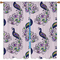 Seamless Hand Drawn Peacock Pattern Vector Background With Beautiful Birds Window Curtains 240671433