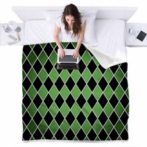 Seamless Harlequin Pattern green And Black Blankets 42661519