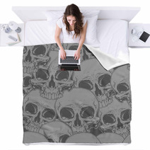 Seamless Horror Grey Skull Tattoo Pattern Blankets 119338160