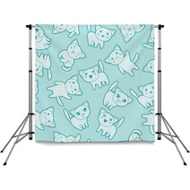 Seamless Kawaii Cartoon Pattern With Cute Cats Backdrops 68052125
