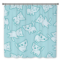 Seamless Kawaii Cartoon Pattern With Cute Cats Bath Decor 68052125