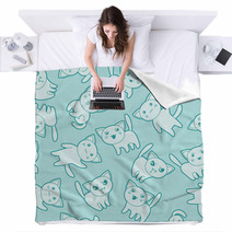Seamless Kawaii Cartoon Pattern With Cute Cats Blankets 68052125