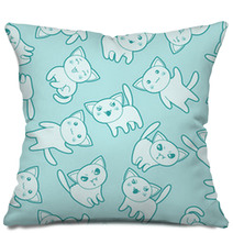 Seamless Kawaii Cartoon Pattern With Cute Cats Pillows 68052125