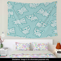 Seamless Kawaii Cartoon Pattern With Cute Cats Wall Art 68052125