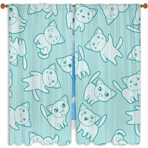 Seamless Kawaii Cartoon Pattern With Cute Cats Window Curtains 68052125