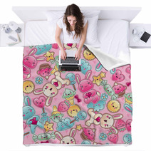 Seamless Kawaii Child Pattern With Cute Doodles Blankets 47848370