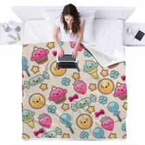 Seamless Kawaii Child Pattern With Cute Doodles Blankets 47848392