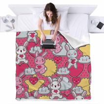 Seamless Kawaii Child Pattern With Cute Doodles Blankets 47917758