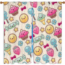 Seamless Kawaii Child Pattern With Cute Doodles Window Curtains 47848392