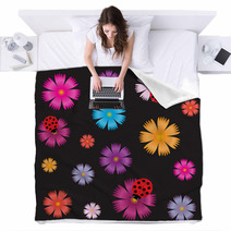Seamless Ladybugs And Flowers. Blankets 67140499