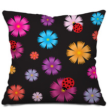 Seamless Ladybugs And Flowers. Pillows 67140499
