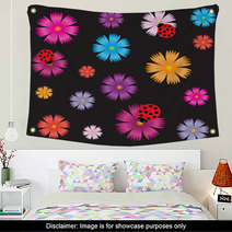 Seamless Ladybugs And Flowers. Wall Art 67140499