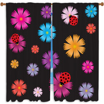 Seamless Ladybugs And Flowers. Window Curtains 67140499