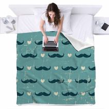 Seamless Mustache And Hearts Background Blankets 65583621