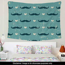 Seamless Mustache And Hearts Background Wall Art 65583621