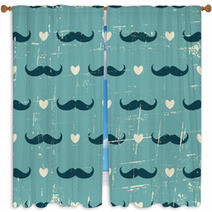 Seamless Mustache And Hearts Background Window Curtains 65583621