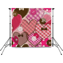 Seamless Pattern Of Heart Patchworks And Buttons Backdrops 66922257
