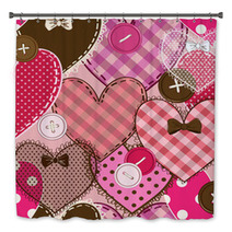 Seamless Pattern Of Heart Patchworks And Buttons Bath Decor 66922257