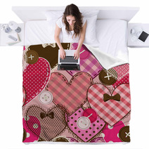 Seamless Pattern Of Heart Patchworks And Buttons Blankets 66922257