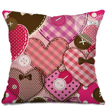 Seamless Pattern Of Heart Patchworks And Buttons Pillows 66922257