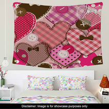 Seamless Pattern Of Heart Patchworks And Buttons Wall Art 66922257
