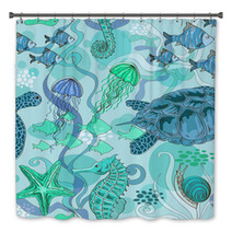 Seamless Pattern Of Sea Animals Bath Decor 66922809