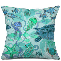 Seamless Pattern Of Sea Animals Pillows 66922809
