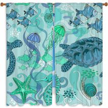 Seamless Pattern Of Sea Animals Window Curtains 66922809