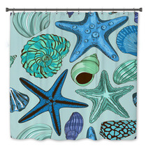Seamless Pattern Of Seashells And Starfish Bath Decor 66923069