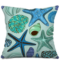 Seamless Pattern Of Seashells And Starfish Pillows 66923069