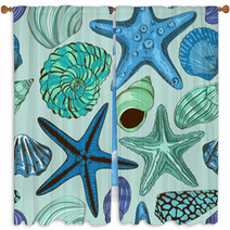 Seamless Pattern Of Seashells And Starfish Window Curtains 66923069