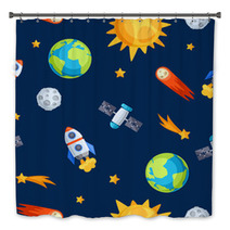 Seamless Pattern Of Solar System, Planets And Celestial Bodies. Bath Decor 71542684
